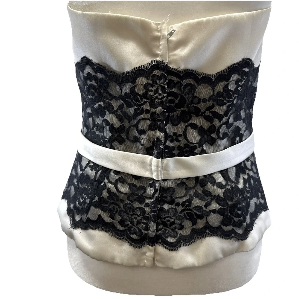 Alfred Angelo‎ Satin Corset Size 12 Black Ivory Lace Bow Feminine Sleeveless Zip